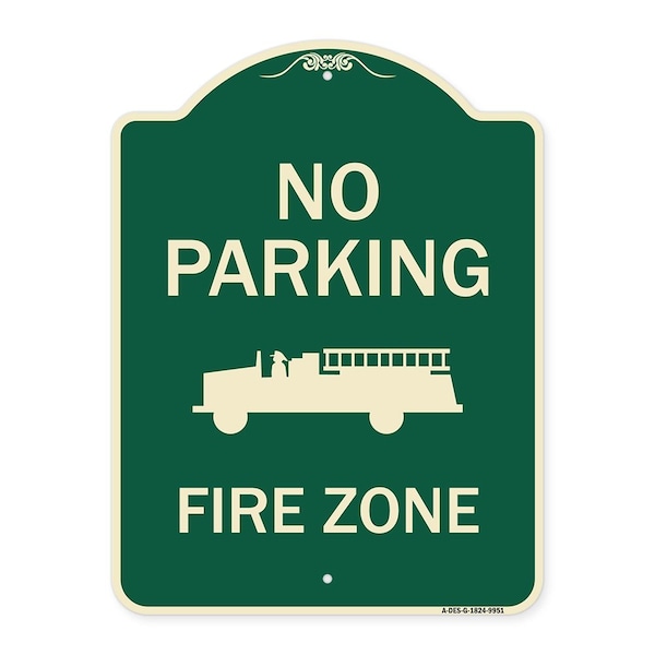 Designer Series-No Parking Fire Zone With Fire Truck Graphic, 24" x 18", G-1824-9951